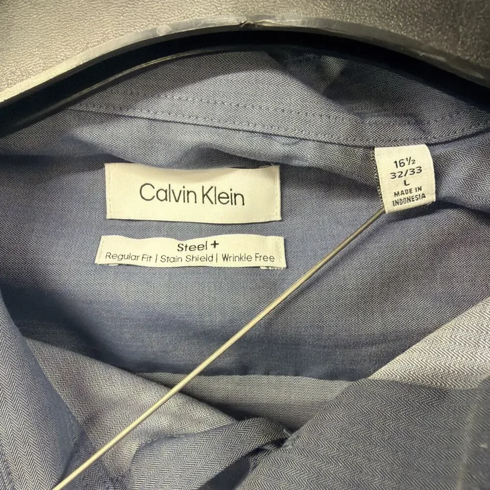 Calvin Klein Regular Fit Non-Iron Light Blue Microdot Dress Shirt 16 32/33